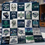 Seattle Seahawks Quilt Blanket Patchwork Logo Blue White