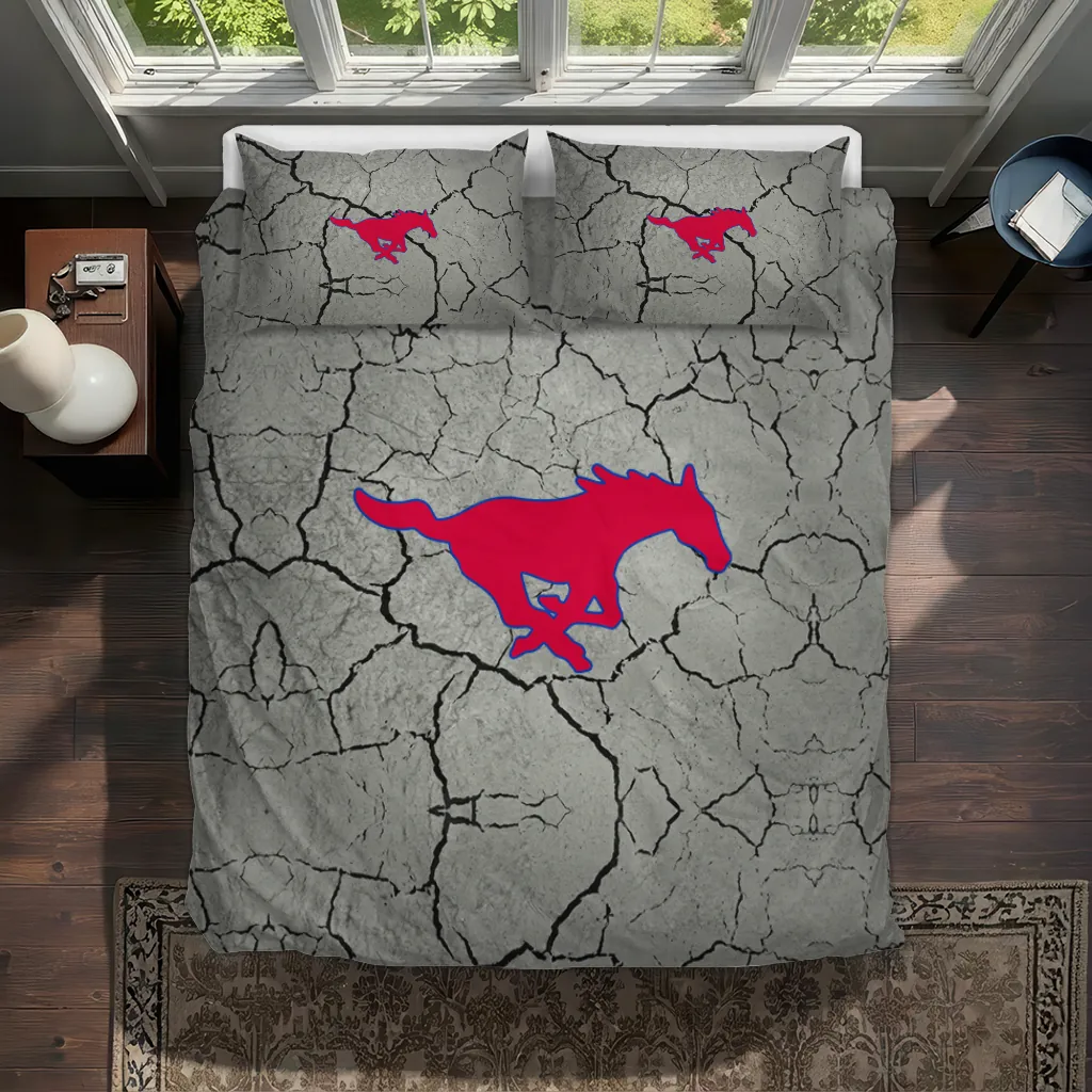 Smu Mustangs Cracked Texture Bedding Set Best Selling Smu Mustangs Cracked Texture Bedding Set Best Selling
