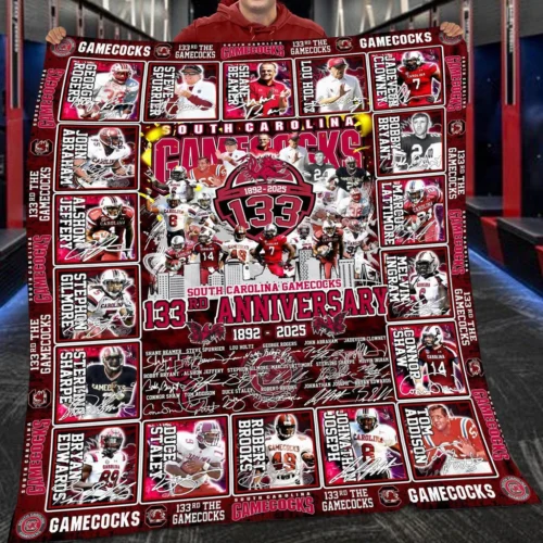 South Carolina Gamecocks Quilt Blanket 133rd Anniversary Red White