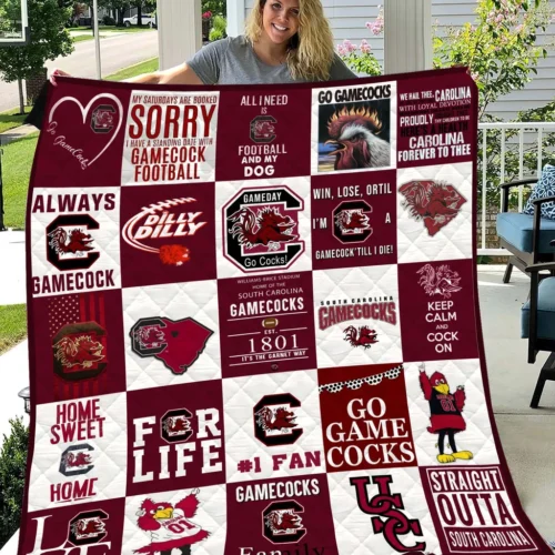 South Carolina Gamecocks Quilt Blanket Patchwork Burgundy White
