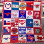 Southern Methodist University Quilt Blanket Patchwork Logo Red Blue