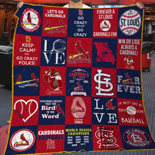 St Louis Cardinals Quilt Blanket Patchwork Logo Red Blue
