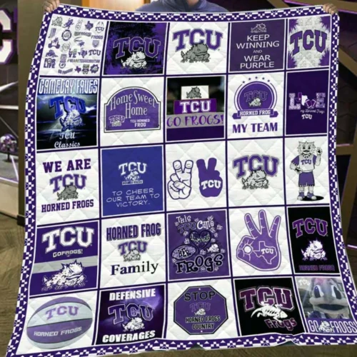 Tcu Quilt Blanket Patchwork Logo Design Purple White