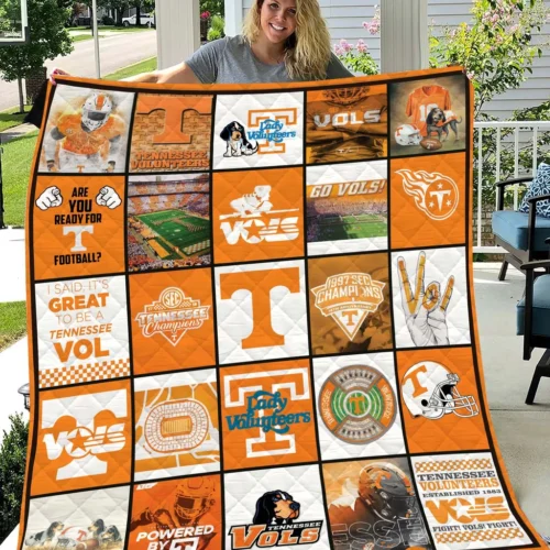 Tennessee Volunteers Quilt Blanket Patchwork Design Orange White