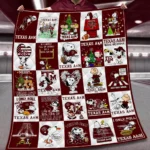Texas Am Quilt Blanket Snoopy Cartoon Maroon White