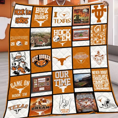 Texas Longhorns Quilt Blanket Patchwork Logo Orange White