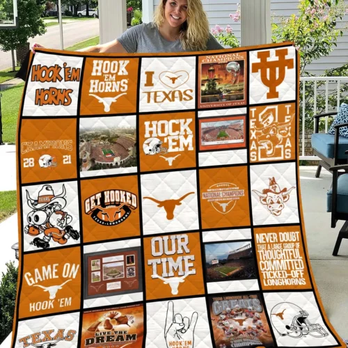 Texas Longhorns Quilt Blanket Patchwork Logo Pattern Orange White