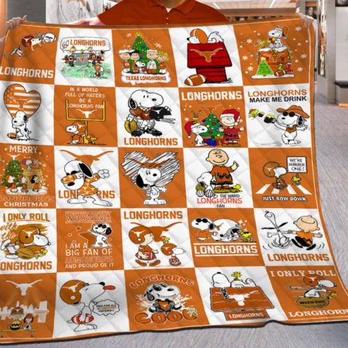 Texas Longhorns Quilt Blanket Snoopy Cartoon Patchwork Orange White