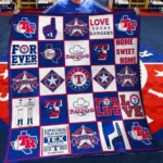 Texas Rangers Quilt Blanket Patchwork Logo Blue Red