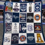Uconn Quilt Blanket Huskies Patchwork Blue White