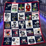 UCONN Quilt Blanket - Snoopy Cartoon Patchwork Blue White 1 Uconn Quilt Blanket Snoopy Cartoon Patchwork Blue White