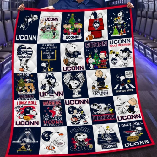 Uconn Quilt Blanket Snoopy Cartoon Patchwork Blue White