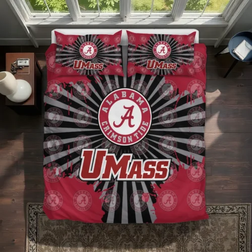 Umass Minutemen Sunburst Splatter Bedding Set Best Selling