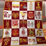 Usc Trojans Quilt Blanket Patchwork Logo Red Yellow