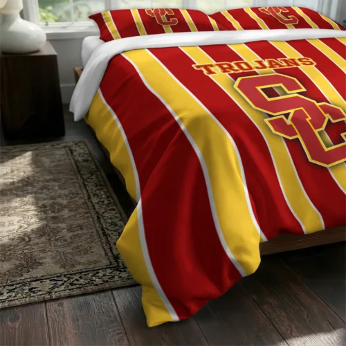 Usc Trojans Stripe Style Bedding Set Fashion Forward