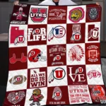 Utah Utes Quilt Blanket Logo Patchwork Red White