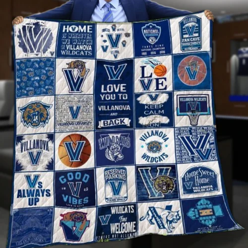 Villanova Wildcats Quilt Blanket Patchwork Logo Blue White
