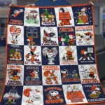 Virginia Cavaliers Quilt Blanket Snoopy Patchwork Blue Orange