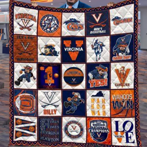 Virginia Cavaliers Quilt Blanket Vintage Patchwork Orange Blue