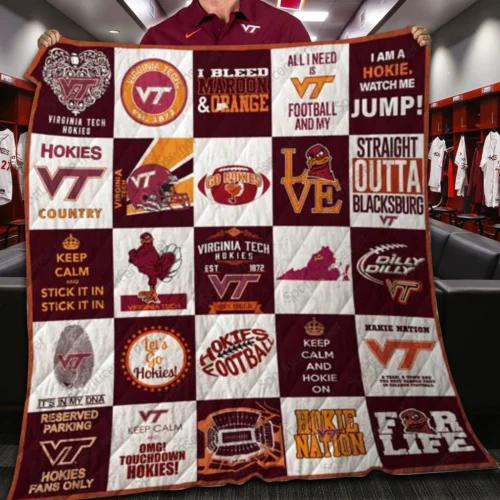 Virginia Tech Quilt Blanket Patchwork Maroon Orange