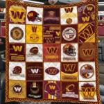 Washington Commanders Quilt Blanket - Patchwork Logo Yellow Maroon 1 Washington Commanders Quilt Blanket Patchwork Logo Yellow Maroon