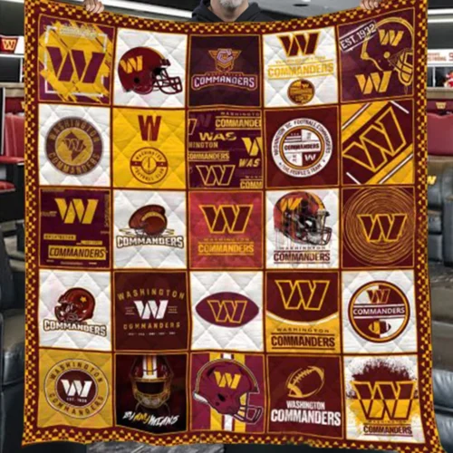 Washington Commanders Quilt Blanket Patchwork Logo Yellow Maroon