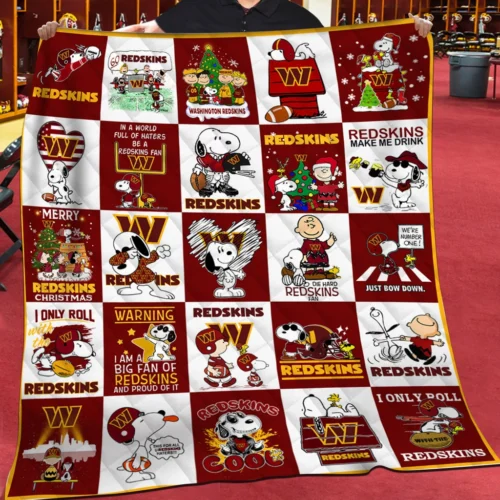 Washington Redskins Quilt Blanket Snoopy Cartoon Red White